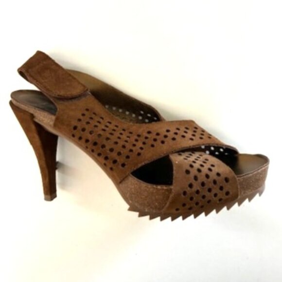 Pedro Garcia Tobacco Suede Cross Strap Platform Sandal | 4.25” Heel | Size 8.5 - Picture 14 of 15